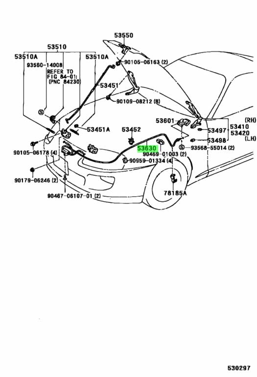 JZA80 Supra Genuine OEM Hood Lock Release Control Cable Part (53630-14300)