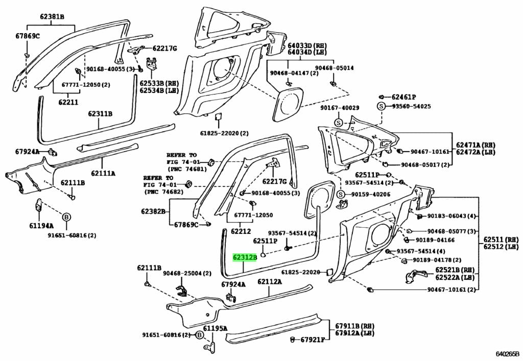 JZA80 Supra Genuine OEM Front Door Opening Trim Weatherstrip Set (2 pc) (62312-14070)