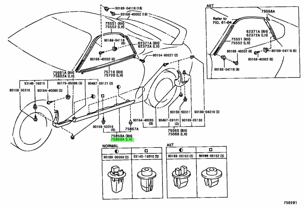 JZA80 Supra Genuine OEM Body Rocker Panel Moulding Assembly Set (75860-19175 + 75850-19175)