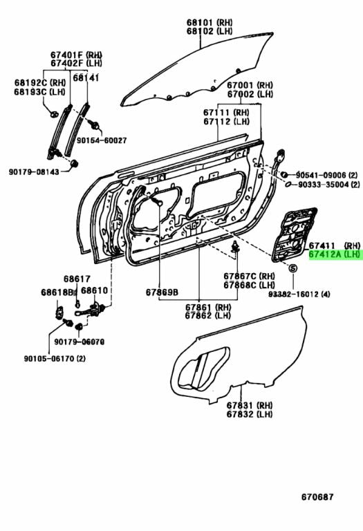 JZA80 Supra Genuine OEM LHD/RHD Left Side Front Door Frame (67412-14060)