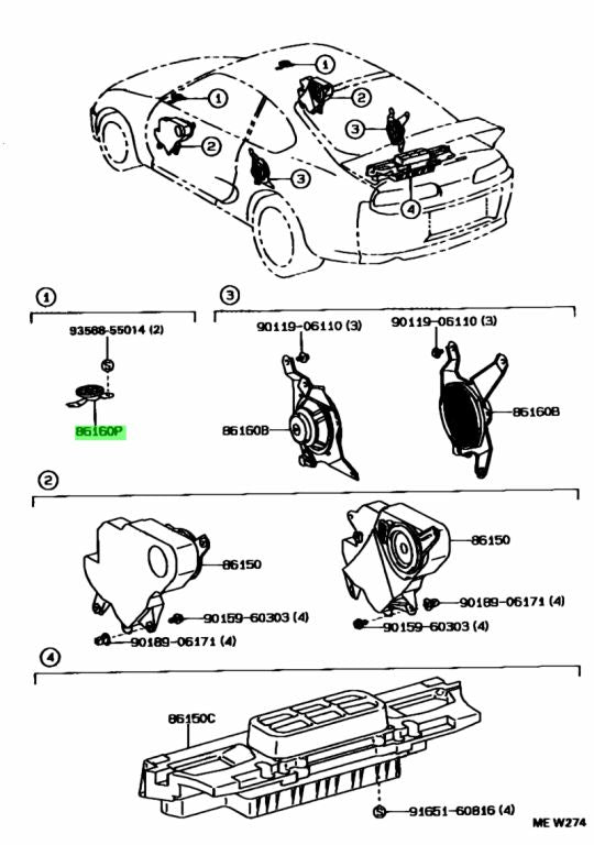 JZA80 Supra Genuine OEM Front Speaker Tweeter Assy/Bracket (86160-14330)
